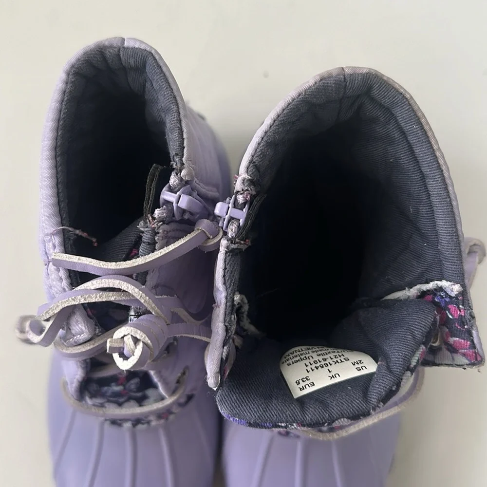 Sperry waterproof boots Girls Purple And Floral Duckboot, Size 2M youth
